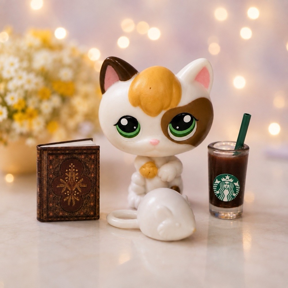 Littlest Pet Shop LPS #1461 Calico Kitten Cat Blue Eyes Hasbro Accessories Gen 2